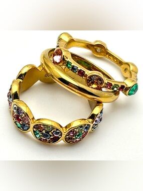 J. Crew Gold Band Ring and 2 Colorful Jeweled rings Set of 3 Size 6